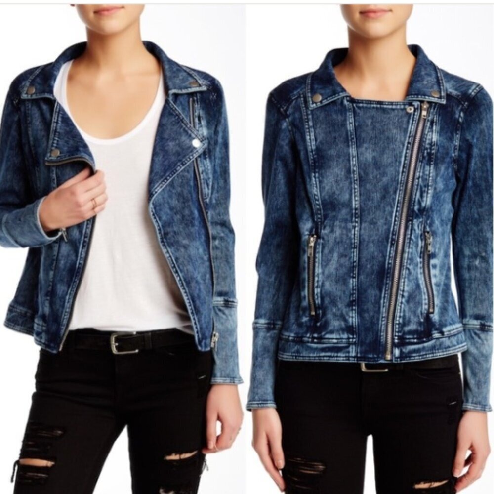 Liverpool Jean‎ Company Acid Wash Zip Front Moto Stretch Jean Jacket Size XS